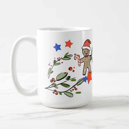Retro stijl Schattige kerstmonogram V met naam Koffiemok (Links)