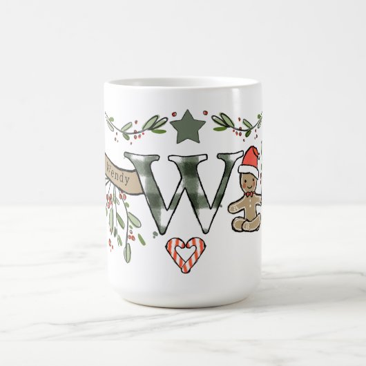 Retro stijl Schattige kerstmonogram W met naam Koffiemok (Center)