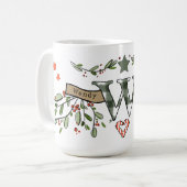 Retro stijl Schattige kerstmonogram W met naam Koffiemok (Voorkant links)