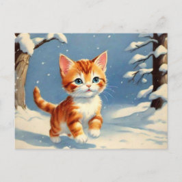 Retro Stijl Schattige Kitten in Snow Briefkaart