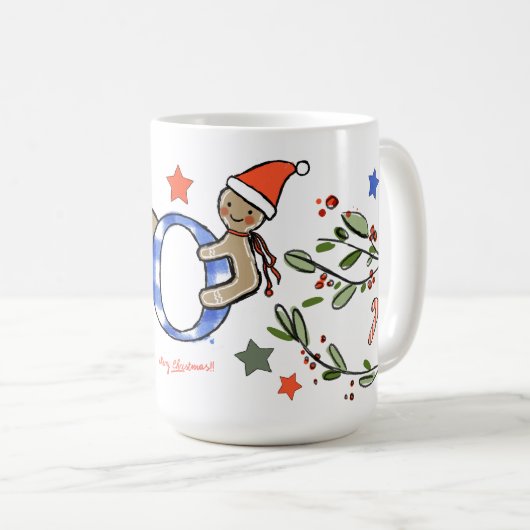 Retro stijl Schattigee kerst monogram O met naam Koffiemok (Voorkant rechts)
