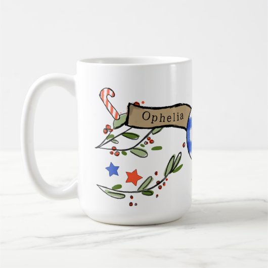 Retro stijl Schattigee kerst monogram O met naam Koffiemok (Links)
