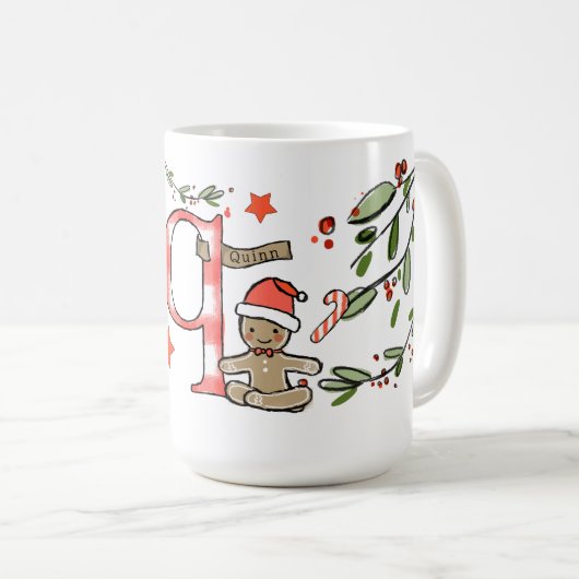 Retro stijl Schattigee kerst monogram Q met naam Koffiemok (Voorkant rechts)