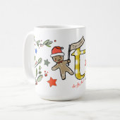 Retro stijl Schattigee kerst monogram T met naam Koffiemok (Voorkant links)