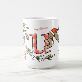 Retro stijl Schattigee kerst monogram U met naam Koffiemok
