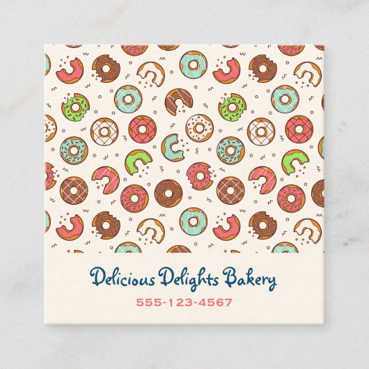Retro stijl Schattigee kleurrijke donut patroon ba Vierkante Visitekaartje (Voorkant)