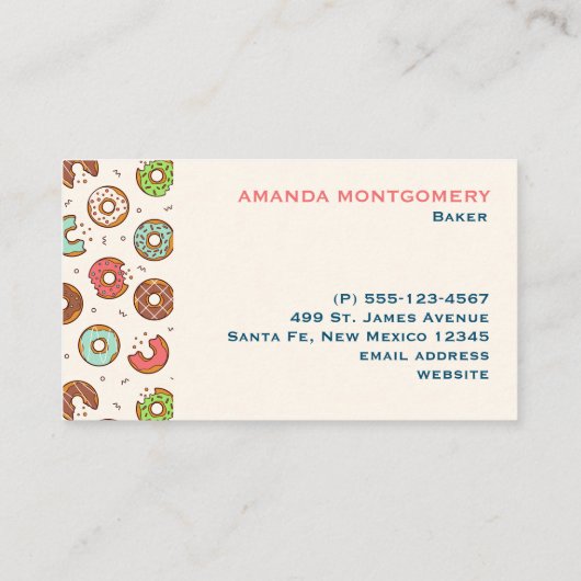 Retro stijl Schattigee kleurrijke donut patroon ba Visitekaartje (Achterkant)