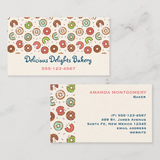 Retro stijl Schattigee kleurrijke donut patroon ba Visitekaartje (Voorkant / Achterkant)