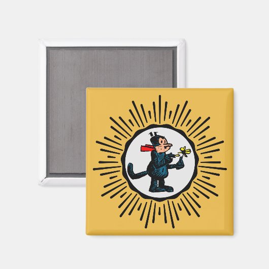 Retro-Stijl Starburst Cartoon Cat Square Magnet (Voorkant / Achterkant)