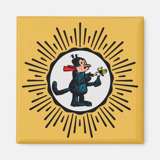 Retro-Stijl Starburst Cartoon Cat Square Magnet (Voorkant)