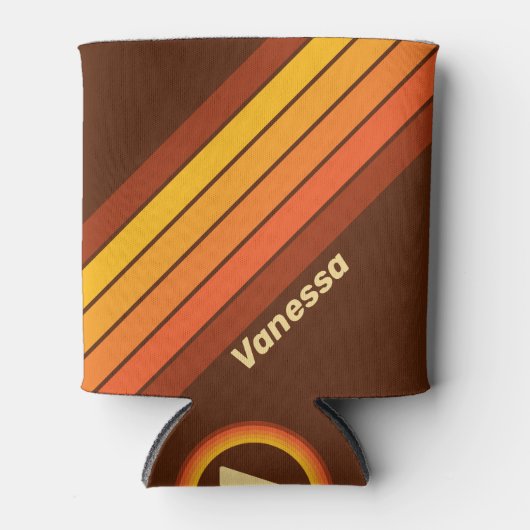 Retro Stijl Strepen met Naam Blikjeskoeler (Voorkant)