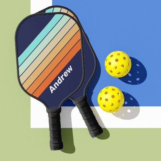 Retro Stijl Strepen met Naam Pickleball Paddle