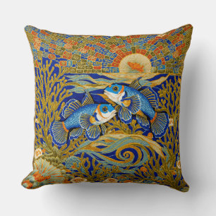 Retro Stijl Tapijt Blauwe Mandarijnvis Kussen
