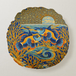 Retro Stijl Tapijt Oranje Mandarin Vis Rond Kussen
