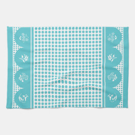 Retro stijl turquoise polka dot scallop theedoek