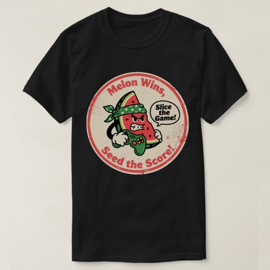 Retro Stijl Watermeloen Schijf met Controller T-shirt (Design voorkant)