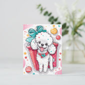 Retro stijl witte poedel kerst feestdagenkaart (Staand voorkant)