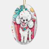 Retro stijl witte poedel kerst keramisch ornament (Links)