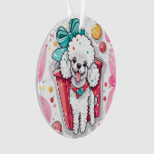 Retro stijl witte poedel kerst ornament (voorkant)