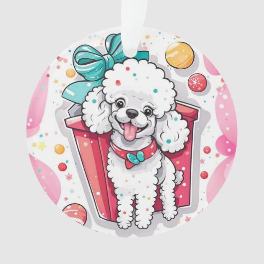 Retro stijl witte poedel kerst ornament (voorkant)