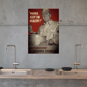 Retro  stijl WWII Gezond eten koken Poster