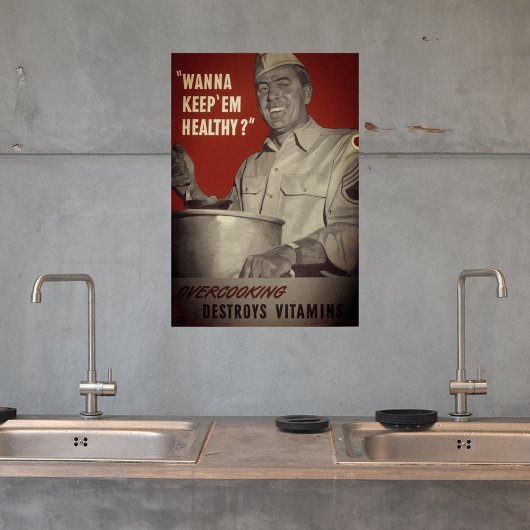 Retro  stijl WWII Gezond eten koken Poster