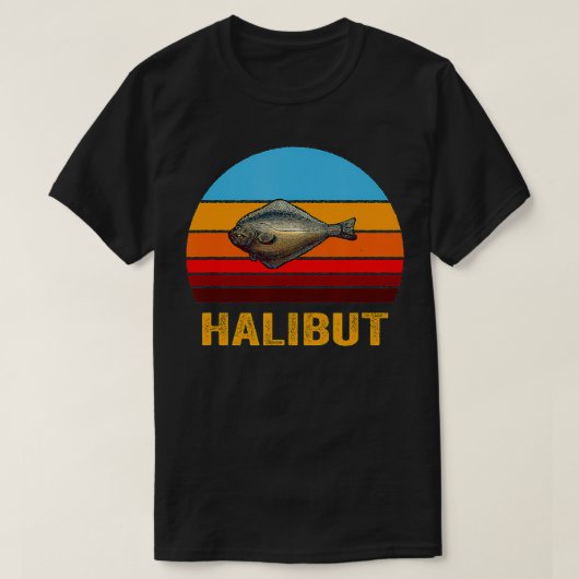 Retro stijl Zonsondergang heilbot T-shirt (Design voorkant)