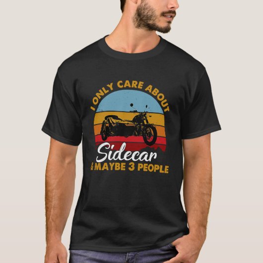 Retro Stijl Zonsondergang Sidecar Motorfiets T-shirt (Voorkant)