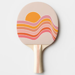 Retro stijl zonsopgang illustratie tafeltennisbatje