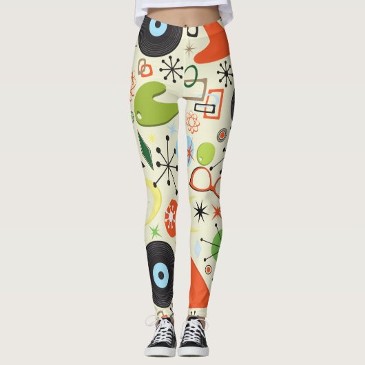 Retro  stijlpatroon van 50's van 1950 leggings (Voorkant)