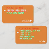 Retro stijlvideospel geïllustreerd oranje visitekaartje (Voorkant / Achterkant)