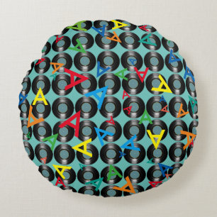 Retro Stijlvol Patroon van Initialen - Gepersonali Rond Kussen