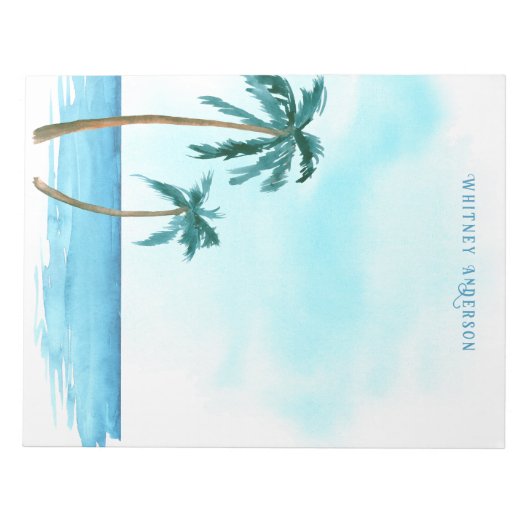 Retro Stijlvolle Blauwe en Witte Tropische Palmboo Notitieblok (Voorkant)