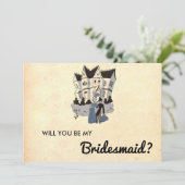 Retro Stijlvolle Couple Chic Bridesmaid Card Kaart (Staand voorkant)