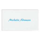 Retro Stijlvolle Elegant Plain Sky Blauw Wit Naambadge (Voorkant)