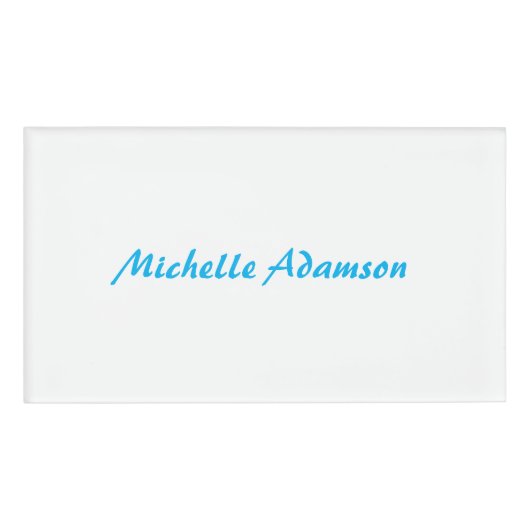 Retro Stijlvolle Elegant Plain Sky Blauw Wit Naambadge (Voorkant)