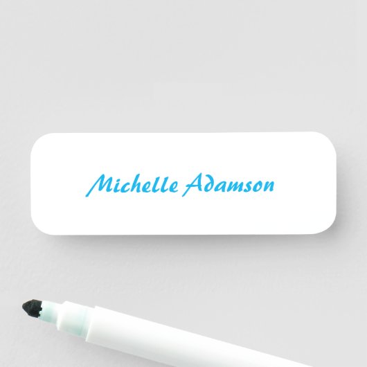 Retro Stijlvolle Elegant Plain Sky Blauw Wit Naamplaatje (In situ)