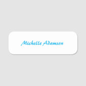 Retro Stijlvolle Elegant Plain Sky Blauw Wit Naamplaatje (Voorkant)