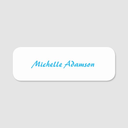 Retro Stijlvolle Elegant Plain Sky Blauw Wit Naamplaatje (Voorkant)