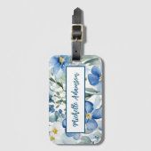Retro Stijlvolle Elegante Blauwe Witte Bloemen Bagagelabel (Voorkant (verticaal))