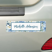 Retro Stijlvolle Elegante Blauwe Witte Bloemen Bumpersticker (Op auto)