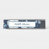 Retro Stijlvolle Elegante Blauwe Witte Bloemen Bureau Naambordje (Voorkant)