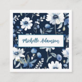 Retro Stijlvolle Elegante Blauwe Witte Bloemen Informatiekaartje (Voorkant)