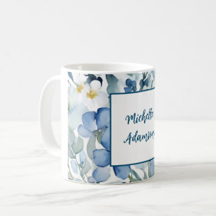 Retro Stijlvolle Elegante Blauwe Witte Bloemen Koffiemok