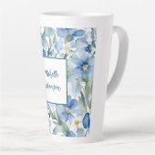 Retro Stijlvolle Elegante Blauwe Witte Bloemen Latte Mok (Rechterhoek)