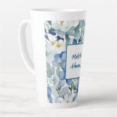 Retro Stijlvolle Elegante Blauwe Witte Bloemen Latte Mok (Linkerhoek)