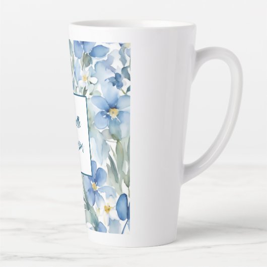 Retro Stijlvolle Elegante Blauwe Witte Bloemen Latte Mok (Rechts)