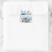 Retro Stijlvolle Elegante Blauwe Witte Bloemen Vierkante Sticker (Tas)