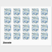 Retro Stijlvolle Elegante Blauwe Witte Bloemen Vierkante Sticker (Vel)