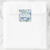 Retro Stijlvolle Elegante Blauwe Witte Bloemen Vierkante Sticker (Tas)